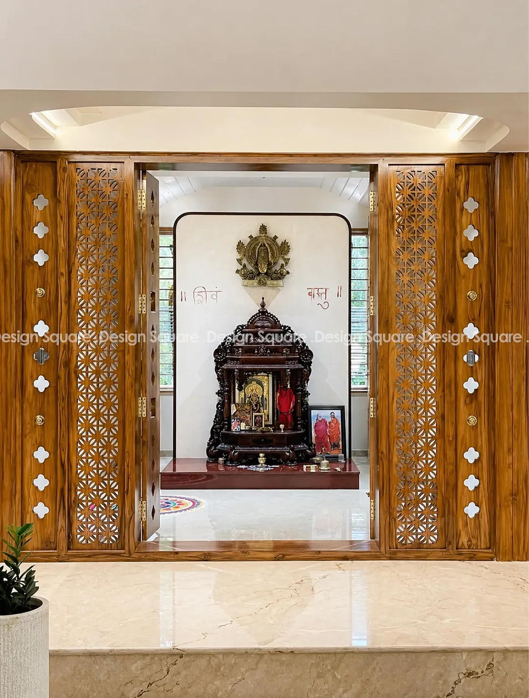 Pooja space designed for peace and prayer, Mangalore residence